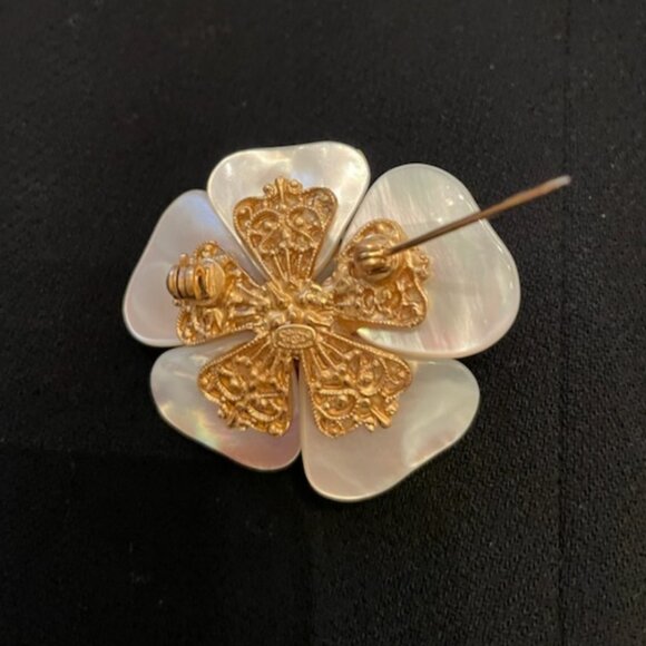 CHANEL Vintage White Camellia  Brooch Pin with Pearl Finish - Picture 5 of 13